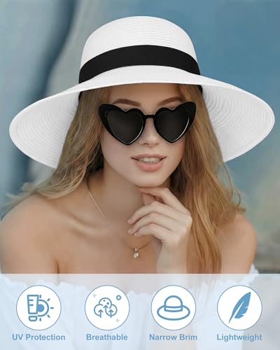 Sun Straw Hats for Women, Wide Brim Summer Beach Hat - color: White, size: X-Large