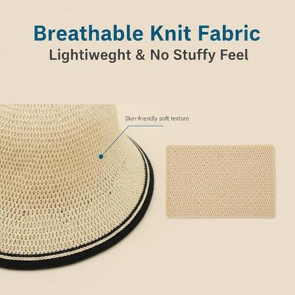 Women’s Two-Toned Sun Hat Straw Bucket Hat UPF 50+ Sun Protection Packable Adjustable Summer Holiday Beach Hat - color: Beige