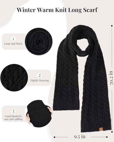 Winter Hat Scarf Glove Set for Women, Warm Fleece Lined Womens Beanie Hat with Double Pom Pom, Gloves with Touchscreen Fingers, Knit Scarf Neck Warmer for Cold Weather-Grey