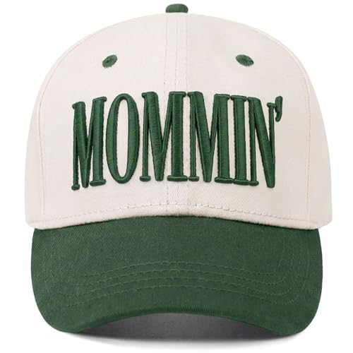 Mommin Trucker Hat for Women, Vintage Two-Tone mom hat with Mommin 3D Embroidery, New Mom Gifts Mothers Day Outfits - color: Forest Green