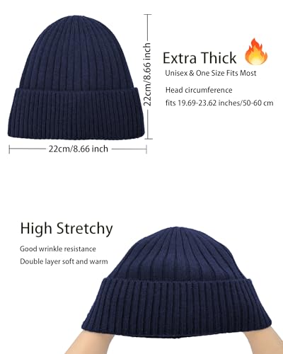 Winter Beanie Hat for Men Women,Fleece Lined Fisherman Beanie - color: 1-navy Blue