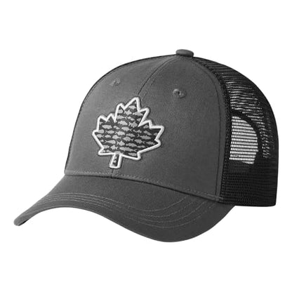 BASSDASH Altimate Fishing Hat Mesh Back for Men Women Adjustable Baseball Trucker Cap - color: Dark Grey Fish Maple