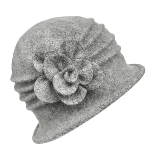 YING LAN Women Beret Hat Cloche Bucket Hat Vintage Floral Wool Classic Winter Hat 1920s - color: B-light Gray