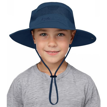 Century Star Outdoor Kids Sun Hat UPF 50+ Quick Dry Adjustable Bucket Hat Windproof Waterproof Beach Fishing Safari Hat - color: Navy Blue