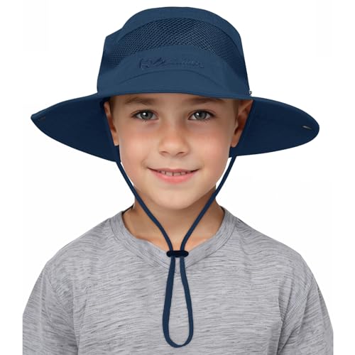 Century Star Outdoor Kids Sun Hat UPF 50+ Quick Dry Adjustable Bucket Hat Windproof Waterproof Beach Fishing Safari Hat - color: Navy Blue