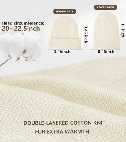 100% Cotton Beanie for Women Men Soft Knit Beanies Warm Winter Hat - color: Beige