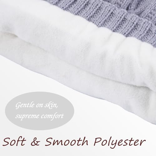 Pom Pom Beanie for Women & Girls, Warm Knit Winter Hat - color: Gray