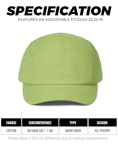 Croogo 5 Panel Short Brim Cotton Baseball Cap Adjustable Hat for Men - color: Lightgreen
