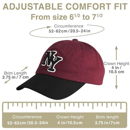 NY 3D Embroidered Dad Hat - New York Baseball Cap - color: Burgundy-black