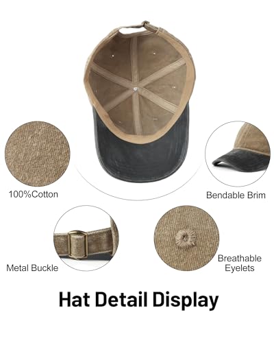 Zylioo XXL Baseball Cap for Big Heads Men Women, Washed Denim Dad Hat - color: Khaki-black, size: X-Large-XX-Large