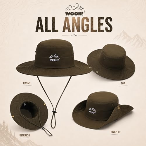 WOOH Sun Hats for Women,UPF80+ Wide Brim Foldable Bucket Hat with Adjustable Chin Strap,Summer Hat for Beach Hiking Gardening - color: Army Green