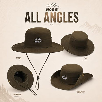 WOOH Sun Hats for Women,UPF80+ Wide Brim Foldable Bucket Hat with Adjustable Chin Strap,Summer Hat for Beach Hiking Gardening - color: Army Green