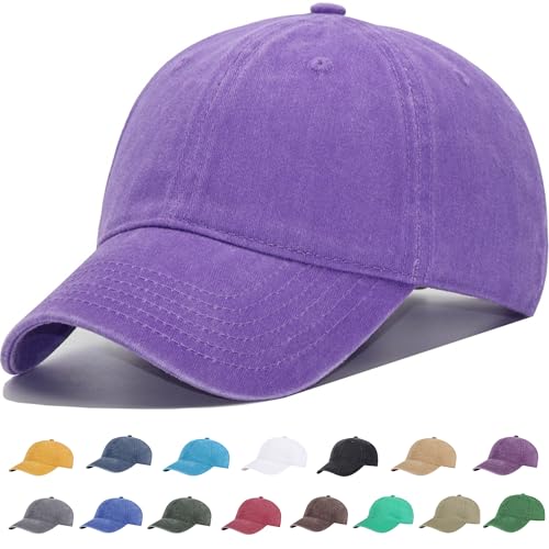 Vintage Washed Cotton Plain Baseball Caps Adjustable Unstructured Blank Casual Dad Ball Hats for Men Women, M/L/XL/XXL - color: Purple, size: Medium-Large