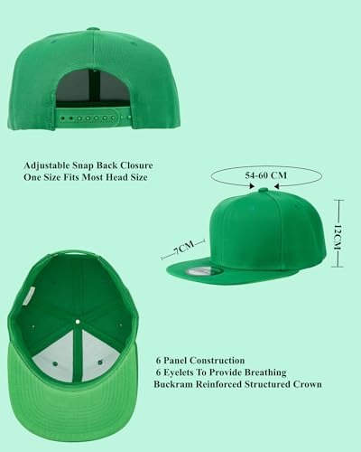 Gelante Plain Blank Flat Brim Adjustable Snapback Baseball Caps LOT 6 Pack - color: Kelly Green