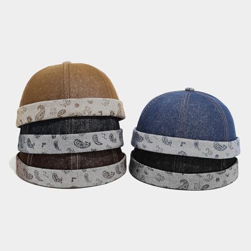 Quanhaigou Brimless Sailor Cap,Adjustable Rolled Cuff Skull Beanie Hats for Men Women - color: Paisley Blue
