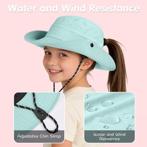 ZOORON Kids UPF 50+ Sun Hat for Boys Girls Wide Brim Lightweight Bucket Hat for Hiking Beach Safari, Quick Dry Adjustable - color: 1pack-light Blue