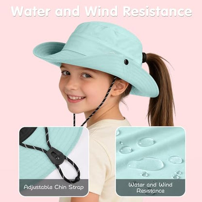 ZOORON Kids UPF 50+ Sun Hat for Boys Girls Wide Brim Lightweight Bucket Hat for Hiking Beach Safari, Quick Dry Adjustable - color: 1pack-light Blue