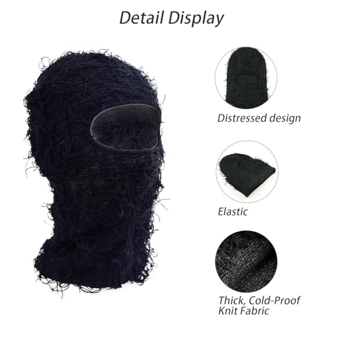 TFTSR 2 Pack Distressed Balaclava Ski Masks for Men,Shiesty Sheisty Masks for Cold Weather,Women Winter Knitted Full Covering - color: Black, Black Purple Mixed Black