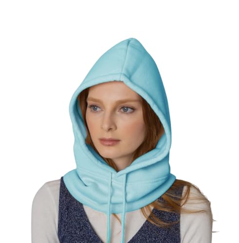 Unisex Sporty Snood Hat with drawstring Hood Scarf Neck Warmer Winter Balaclava Hood - color: Aqua