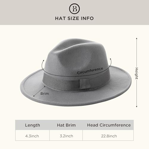 BABEYOND 1920s Fedora Hat for Men Gatsby Wide Brim Hat Felt Panama Cap - color: Wh/Gray-gr