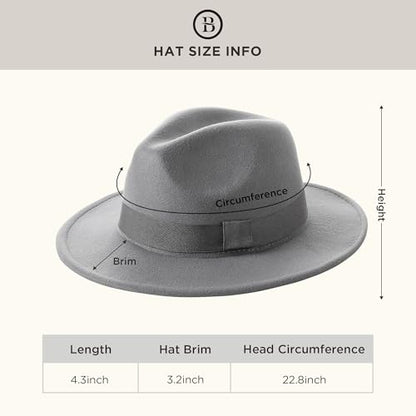 BABEYOND 1920s Fedora Hat for Men Gatsby Wide Brim Hat Felt Panama Cap - color: Wh/Gray-gr