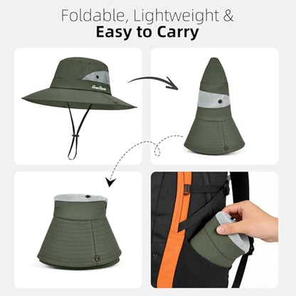 Rosoz Ponytail Sun Bucket Hats for Women UV Protection Foldable Wide Brim - color: 1 Pack-pure Green