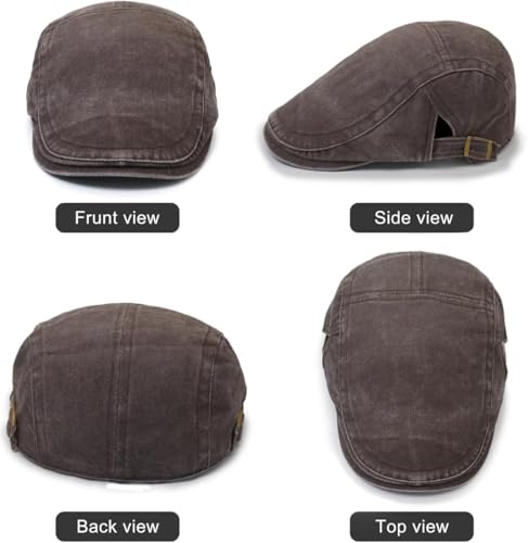Initlove Mens Newsboy Cap Washed Beret Ivy Hat Flat Hats for Cabbie Driving - color: Black + Coffee