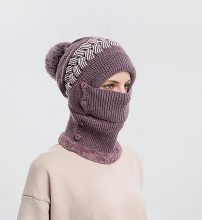 HUAMULAN Women Winter Knit Balaclava Fleece Lined Hooded Beanie Hats - color: Purple, size: One Size