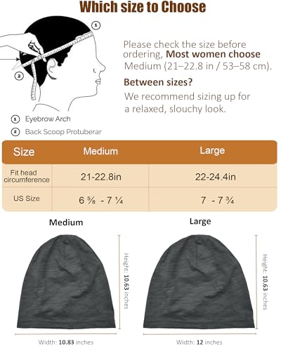 100% Cotton Thin Summer Slouchy Beanie Hat for Women Men Chemo Cap - color: 1pc Dark Grey, size: Large