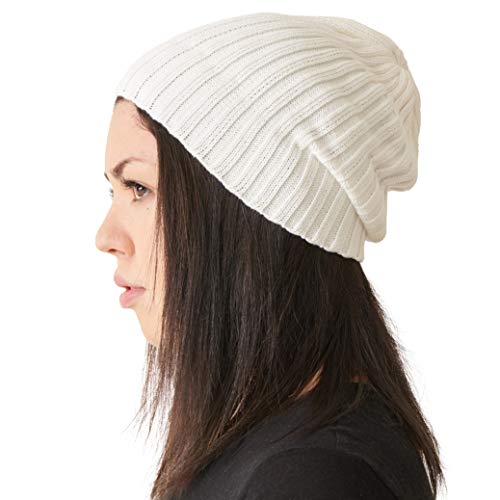 CHARM Mens Cotton Fisherman Beanie - Ribbed Trawler Knit Cap Womens Slouch Hat - color: White