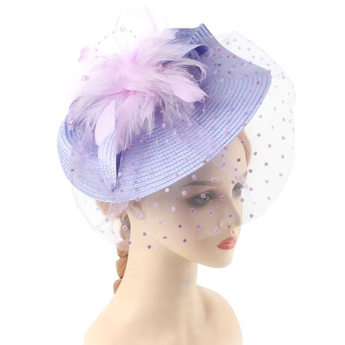 DRESHOW Fascinators Hat Flower Mesh Feathers Hat with a Headband and a Clip 7.9" Tea Party Headwear for Women - color: 1 Pack Folded Style 1: Lavender / 7.9"