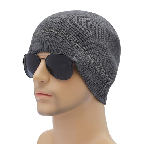 ZLYC Men Fashion Knit Fisherman Beanie Hat Winter Warm Thick Skull Cap - color: Solid Gray