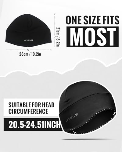 WRELS Thermal Running Skull Cap with Ear Flaps - Winter Hat for Men & Women, Windproof Athletic Beanie Helmet Liner - color: Men-black