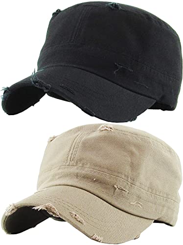 Funky Junque Vintage Newsboy Cap, Women's Cadet Cabbie Hat - color: 2 Pack: Distressed Black, Khaki