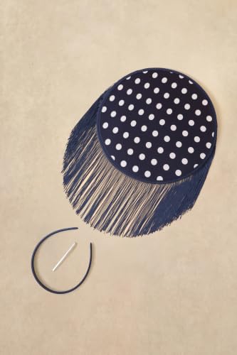 Coucoland Polka Dot Fascinators Hats for Women Flat Derby Hat with Tassels - color: Navy Blue