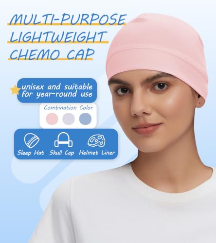 Cotton Skull Cap Sleep Cap Beanie Helmet Liner for Men Women - color: Set E-light Blue,pink,light Purple