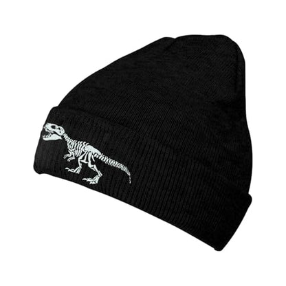 Black Beanie Hat for Men Women Embroidered Knit Winter Beanies Cap - color: Dinosaur