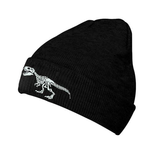 Black Beanie Hat for Men Women Embroidered Knit Winter Beanies Cap - color: Dinosaur
