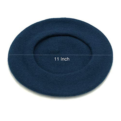 Wheebo Wool Beret Hat,Solid Color French Style Winter Warm Cap for Women Girls Lady - color: Light Navy