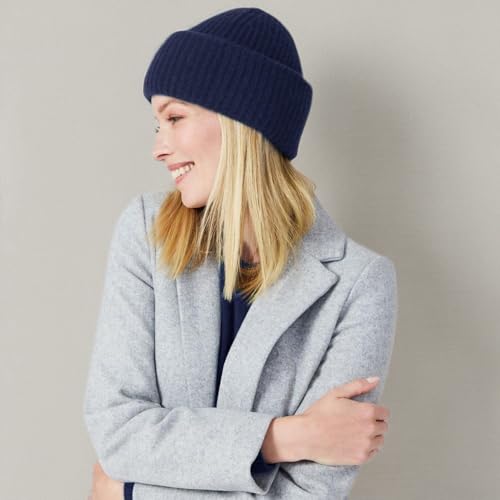Style Republic Women’s Chunky Knit Beanie, 100% Pure Cashmere Cap, Soft & Stretchy, Warm Hat for Autumn, Winter, Spring - color: Navy
