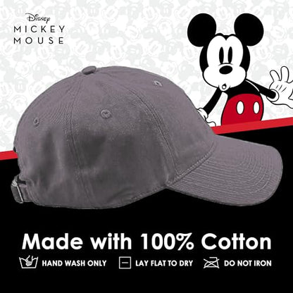 Disney Mickey Mouse Embroidered Cotton Adjustable Dad Hat with Curved Brim - color: Gray