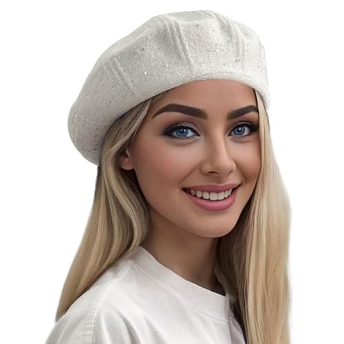 Lanzom Classic Knitted Berets for Women Stylish French Beret Hats for Women Girls Lady Beret Hat - color: White