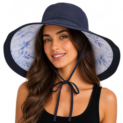 Wide Brim Sun Hats for Women UV Protection Reversible Bucket Hat Foldable Beach Hats Summer Hat for Garden Travel - color: Black Tie-dye