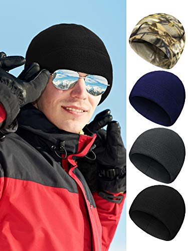 SATINIOR 4 Pcs Skull Caps Fleece Warm Beanie for Men Women - color: Black, Camouflage, Navy Blue, Grey, size: Large