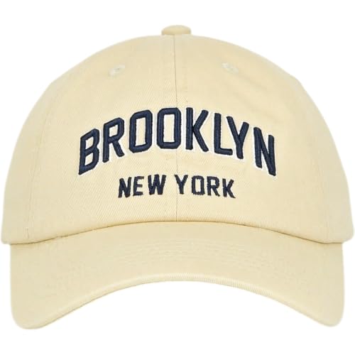 E BY ELIDAN Brooklyn New York Baseball Cap, Embroidered Dad Hat - color: Cream