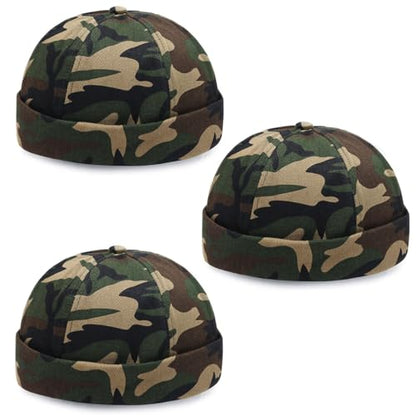 DIYDECAL 3 Pack Mens Brimless Skullcap Sailor Docker Cap Rolled Cuff Retro Beanie Hat - color: Camo