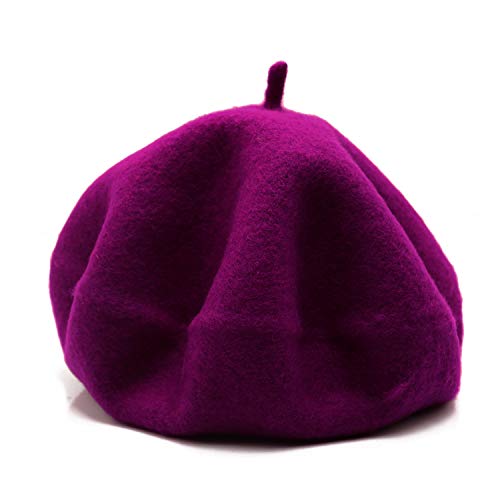 Wheebo Wool Beret Hat,Solid Color French Style Winter Warm Cap for Women Girls Lady - color: Purple(cranberry)