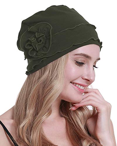 osvyo Chemo Headwear Turban Cap for Women - Cancer Beanie Hair Loss Sealed Packaging - color: Cotton-army-green