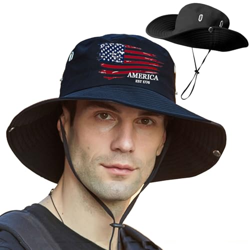 Bucket Hats for Men Sun Hats Bucket Fishing Hat for Men Wide Brim Cowboy Hiking Hat for Mens - color: Red Flag