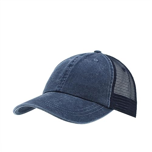 Vintage Washed Soft Mesh Cotton Adjustable Baseball Cap - color: Navy